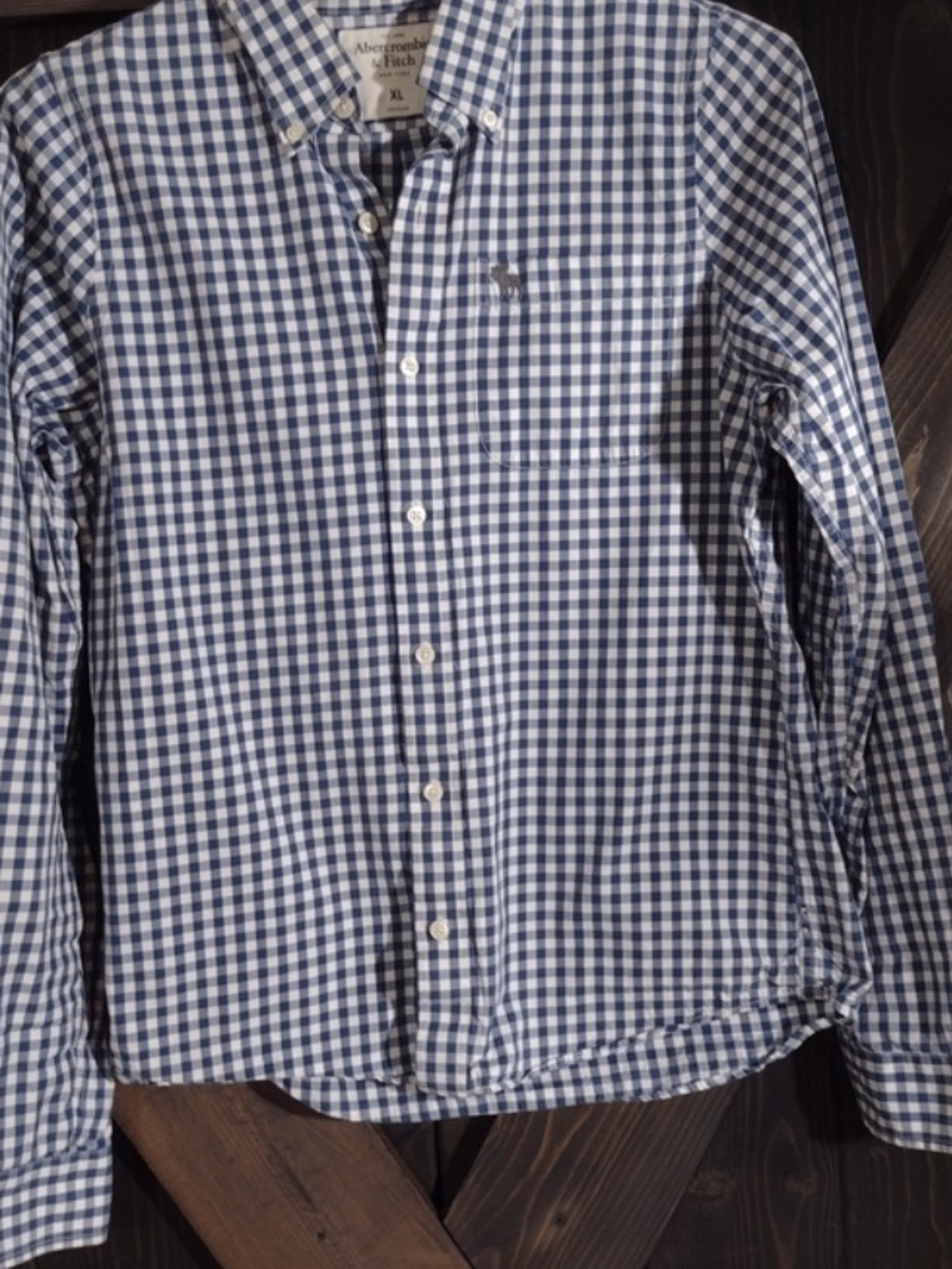 Abercrombie & Fitch Blue and White Y2K Preppy Button-Down Shirt Size XL